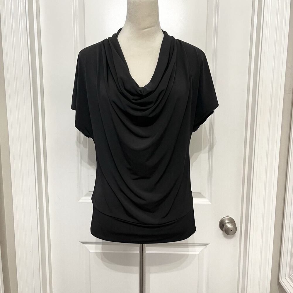 Michael Kors Medium Black Cowl Neck Short Sleeve Business Casual Top